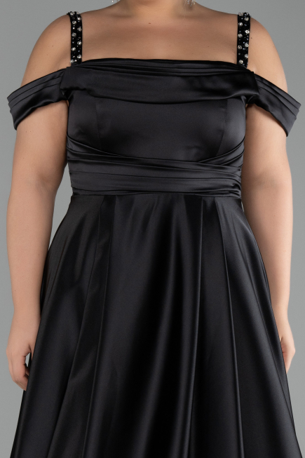 Robe De Fiançailles Grande Taille Longue Satin Noir ABU4207
