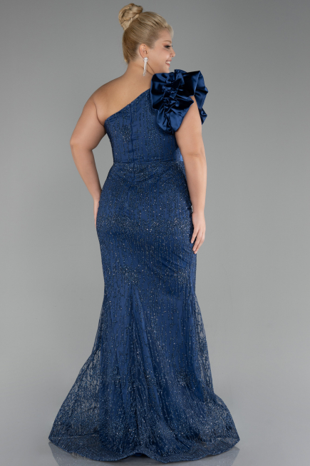 Robe De Fiançailles Grande Taille Longue Bleu Marine ABU4060