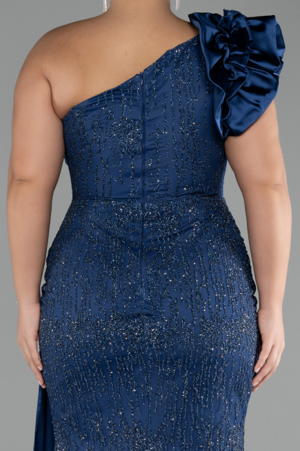 Robe De Fiançailles Grande Taille Longue Bleu Marine ABU4060