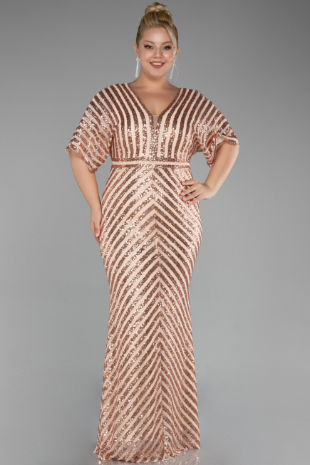 Robe De Soirée Grande Taille Longue Saumon ABU2309