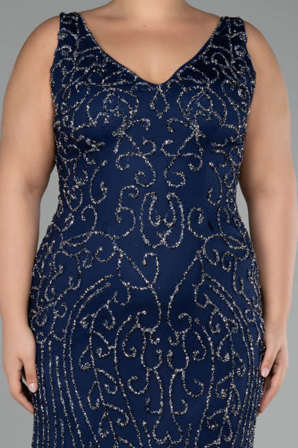 Robe De Fiançailles Grande Taille Longue Bleu Marine ABU4008
