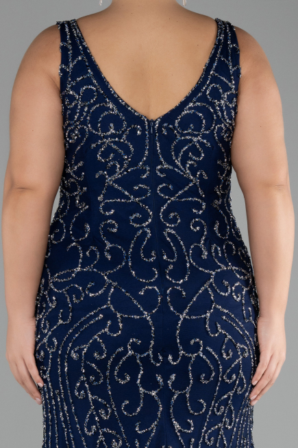 Robe De Fiançailles Grande Taille Longue Bleu Marine ABU4008