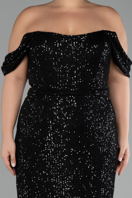 Robe De Fiançailles Grande Taille Longue Noir ABU3919