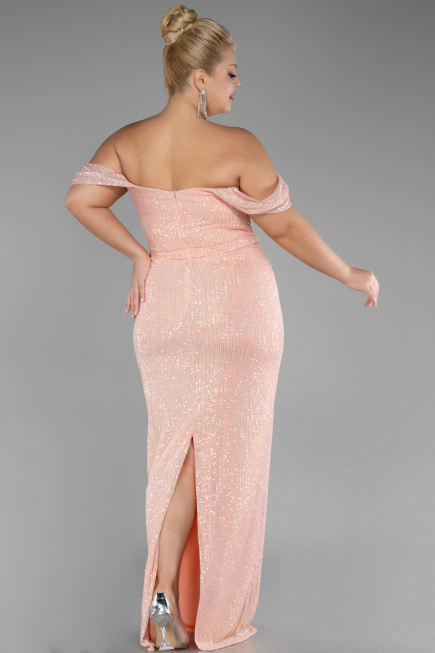 Robe De Fiançailles Grande Taille Longue Saumon ABU3919
