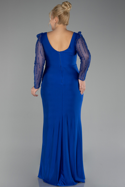 Robe De Soirée Grande Taille Longue Bleu Saxe ABU4119