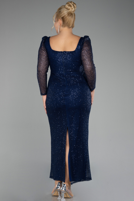 Robe de Soirée Grande Taille Midi Squameuse Bleu Marine ABK2138