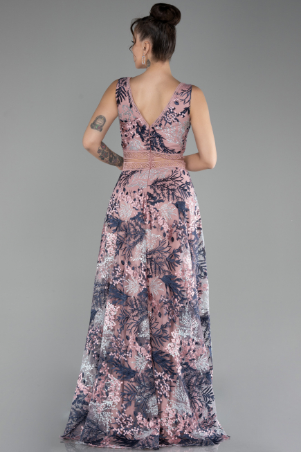 Robe de Soirée Longue Lacé Poudre ABU4244
