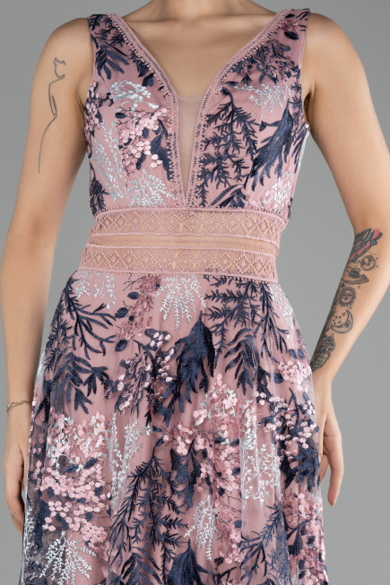 Robe de Soirée Longue Lacé Poudre ABU4244