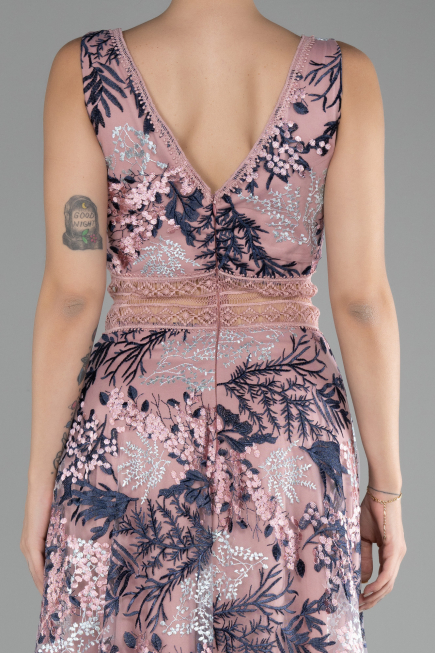 Robe de Soirée Longue Lacé Poudre ABU4244