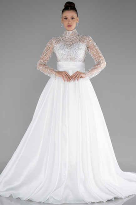Robes de Mariage Longue Satin Blanc ABU4250