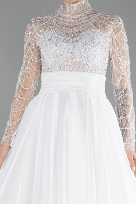 Robes de Mariage Longue Satin Blanc ABU4249