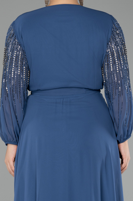 Robe De Soirée Grande Taille Longue Mousseline Indigo ABU4257