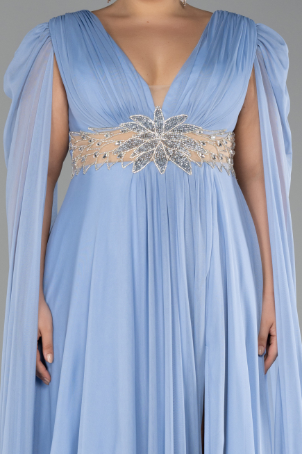 Robe De Fiançailles Grande Taille Longue Bleu clair ABU4259