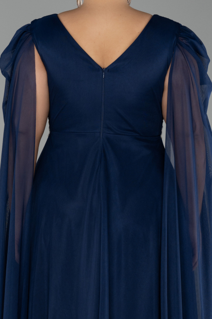 Robe De Fiançailles Grande Taille Longue Bleu Marine ABU4259