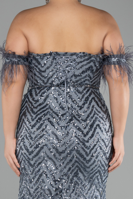 Robe de Soirée Grande Taille Longue Anthracite ABU4149