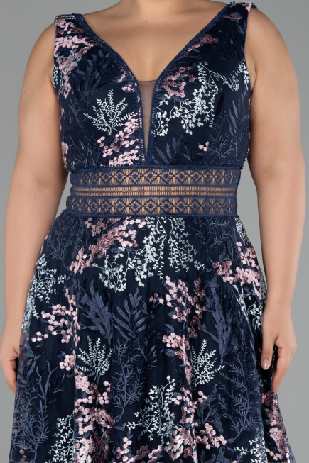 Robe De Soirée Grande Taille Longue Lacé Bleu Marine ABU4261