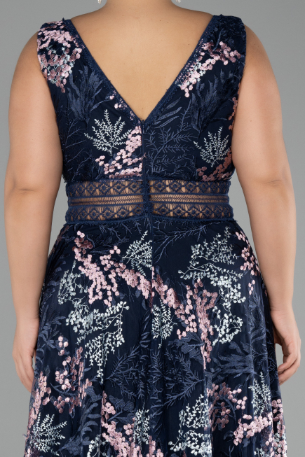 Robe De Soirée Grande Taille Longue Lacé Bleu Marine ABU4261