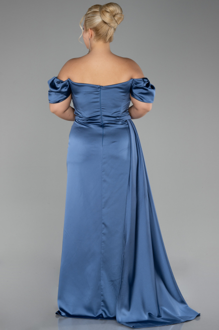 Robe de Soirée Grande Taille Longue Satin Indigo ABU1626