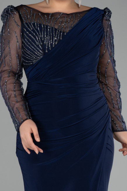 Robe de Soirée Grande Taille Longue Bleu Marine ABU4119