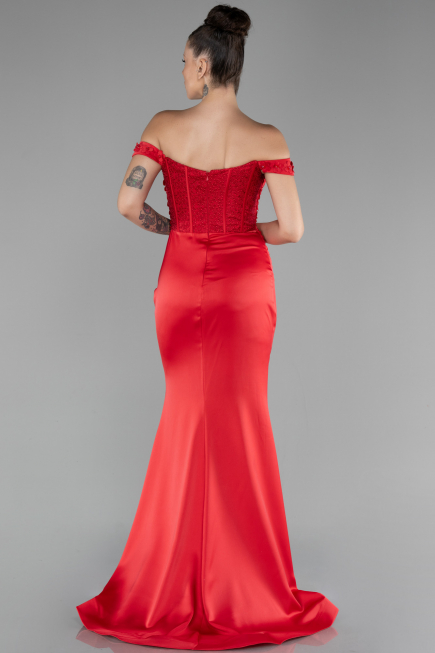 Robe de Soirée Longue Satin Rouge ABU4264