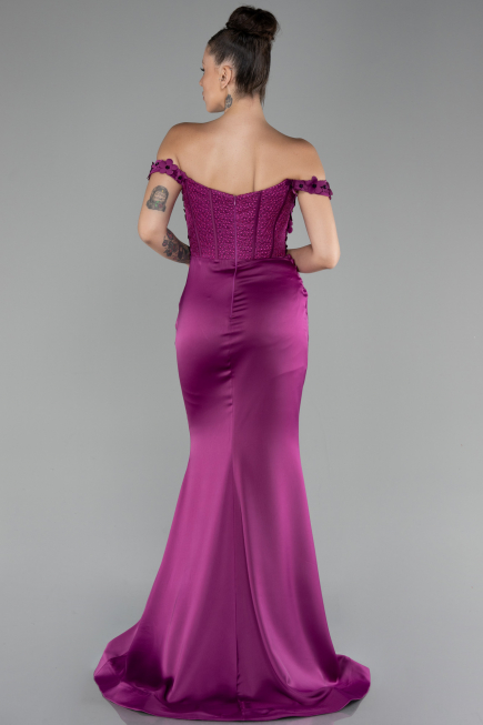 Robe de Soirée Longue Satin Prune ABU4264