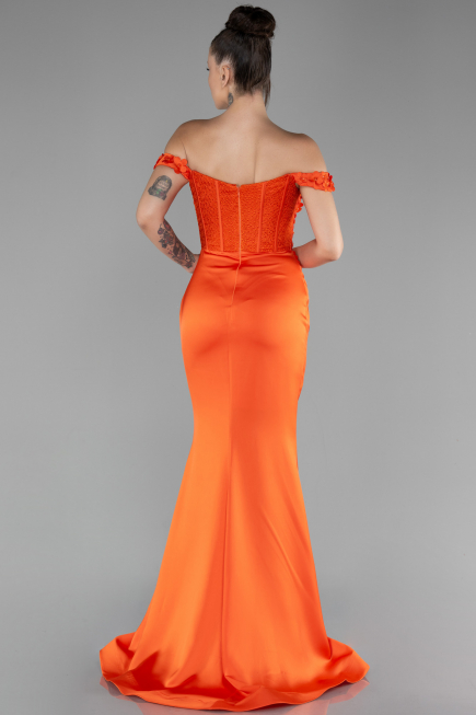 Robe de Soirée Longue Satin Orange ABU4264