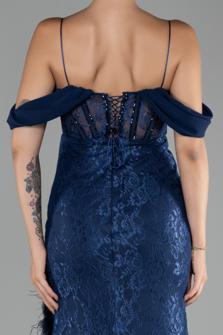 Robe de Soirée Longue Dantelle Bleu Marine ABU4270