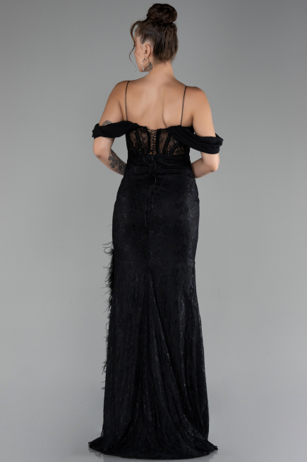 Robe de Soirée Longue Dantelle Noir ABU4270
