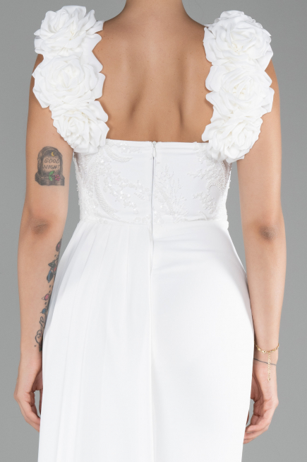 Robe de Soirée Longue Mousseline Blanc ABU4272