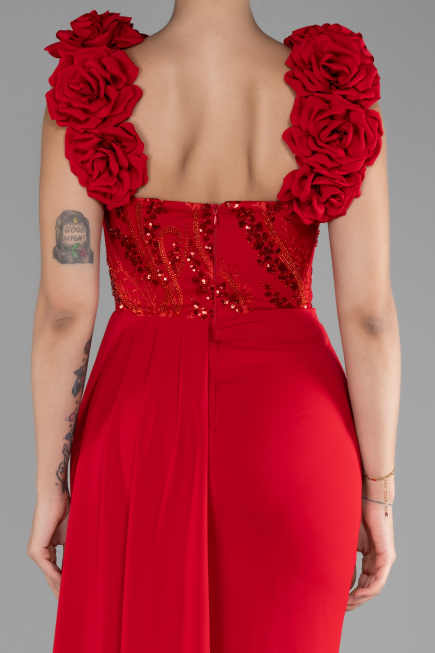 Robe de Soirée Longue Mousseline Rouge ABU4272