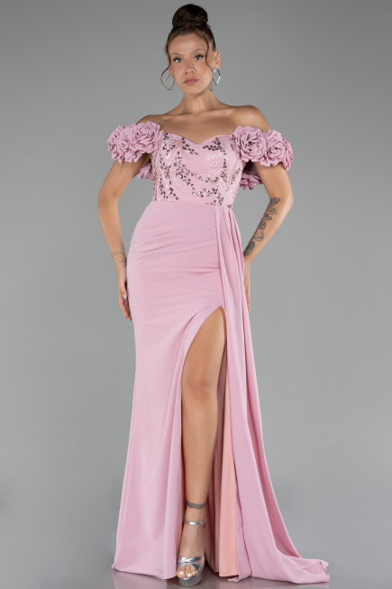 Robe de Soirée Longue Mousseline Poudre ABU4272