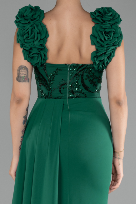 Robe de Soirée Longue Mousseline Émeraude ABU4272