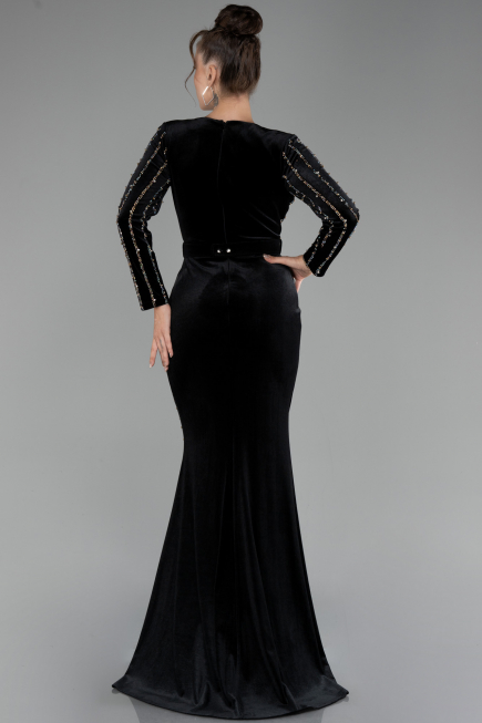 Robe de Soirée Grande Taille Longue Velours Longue Velours Noir ABU4277