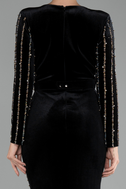 Robe de Soirée Grande Taille Longue Velours Longue Velours Noir ABU4277