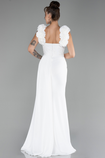 Robe de Soirée Longue Mousseline Blanc ABU4272