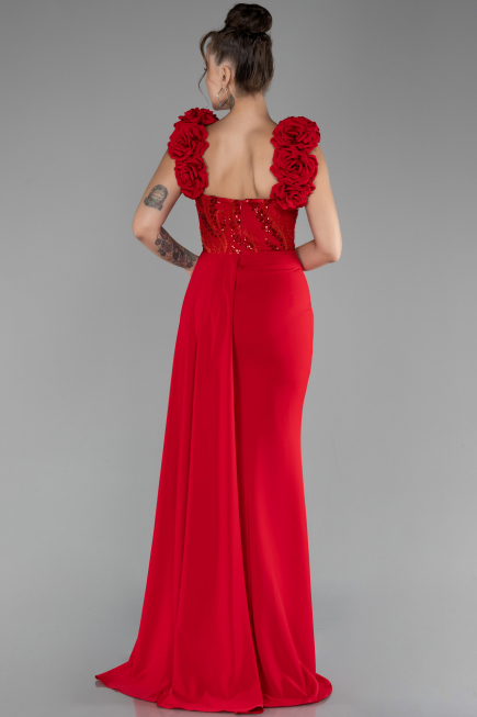 Robe de Soirée Longue Mousseline Rouge ABU4272