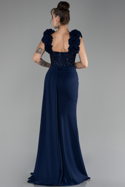 Robe de Soirée Longue Mousseline Bleu Marine ABU4272