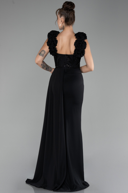 Robe de Soirée Longue Mousseline Noir ABU4272