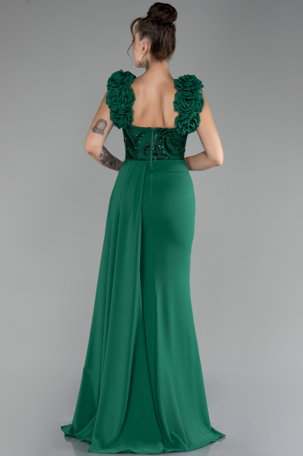 Robe de Soirée Longue Mousseline Émeraude ABU4272