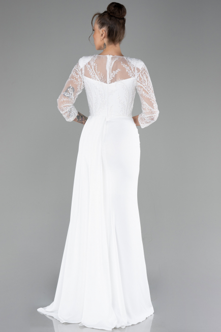 Robe de Soirée Longue Mousseline Blanc ABU4293