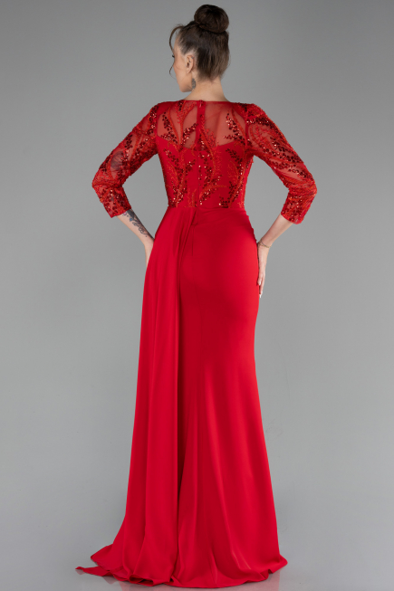 Robe de Soirée Longue Mousseline Rouge ABU4293