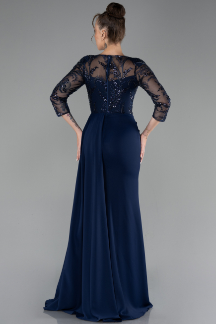 Robe de Soirée Longue Mousseline Bleu Marine ABU4293