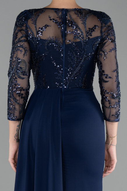 Robe de Soirée Longue Mousseline Bleu Marine ABU4293