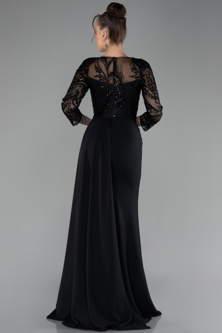 Robe de Soirée Longue Mousseline Noir ABU4293