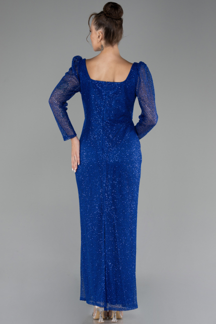 Robe de Soirée Grande Taille Midi Squameuse Bleu Saxe ABK2138
