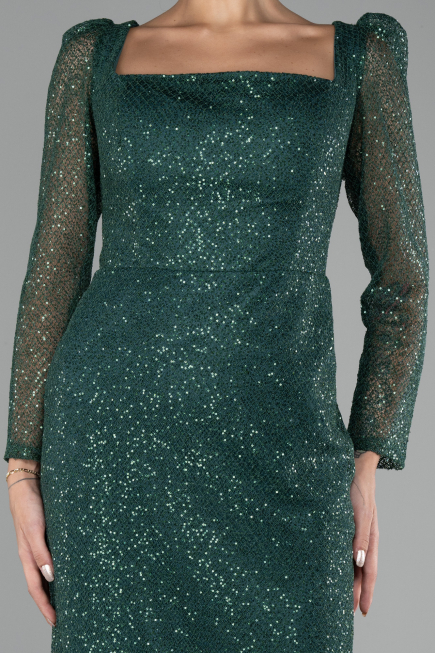 Robe de Soirée Grande Taille Midi Squameuse Émeraude ABK2138