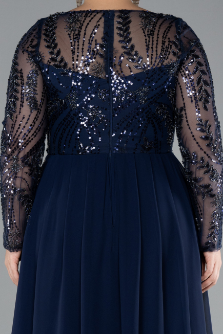Robe de Soirée Grande Taille Longue Mousseline Bleu Marine ABU4312