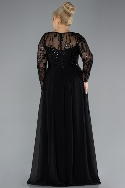 Robe de Soirée Grande Taille Longue Mousseline Noir ABU4312