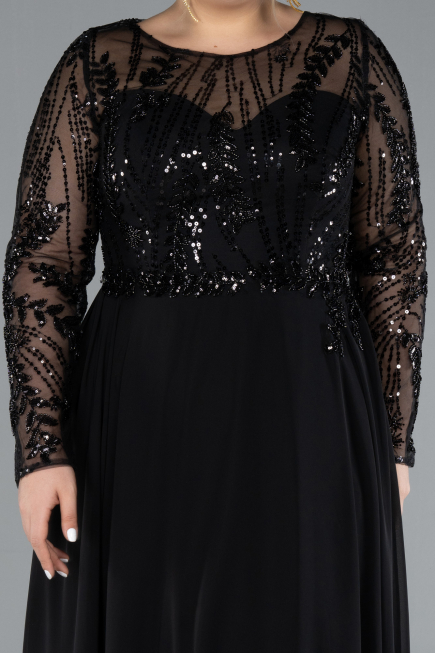 Robe de Soirée Grande Taille Longue Mousseline Noir ABU4312