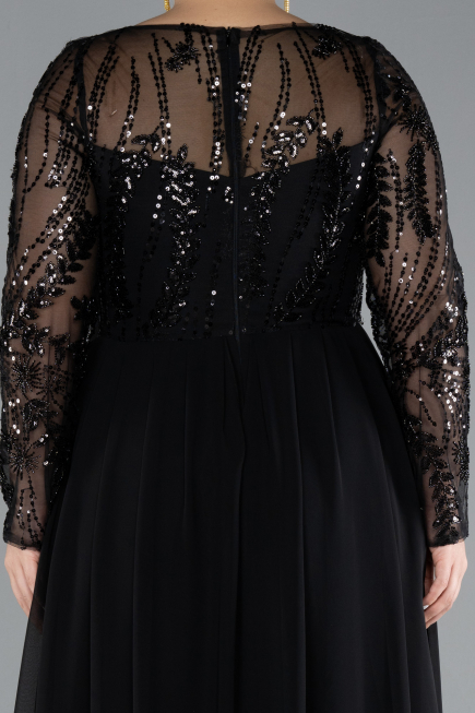 Robe de Soirée Grande Taille Longue Mousseline Noir ABU4312